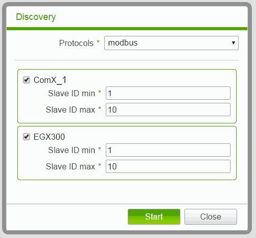 Com X 510 Device settings Com X 510 Energy Server Custom Models Discovering Connected Devices With the Modbus discovery function, the Com X can discover the devices that are locally connected to
