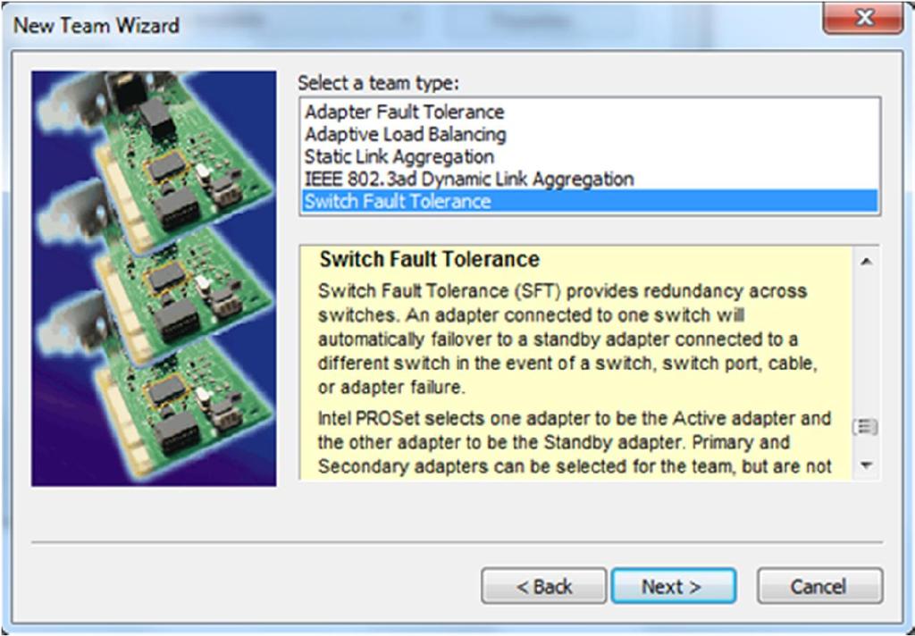 9) Select Switch Fault Tolerance / Adaptor Fault Tolerance depending on the