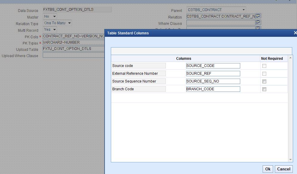 Figure 3: Standard Columns for Detail Upload Table Upload Table Where Clause: If all the records in an