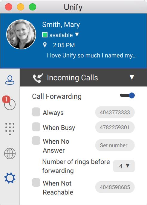 Preferences 2. Select the number of rings to occur before forwarding a call. The UC App automatically saves your changes.