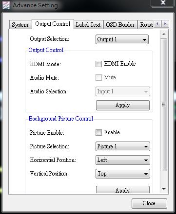 Output Control Setting: In this function, user can