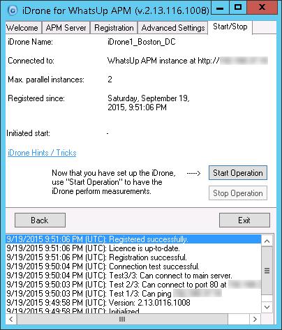 8 To begin monitoring using the idrone, click Start Operation.