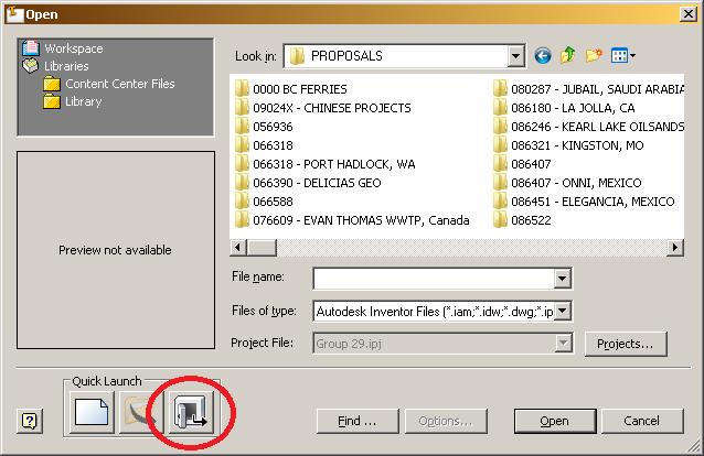 4.4 Opening Inventor Files from the Vault The standard Inventor Open command allows the user to browse the local drive for Inventor files.