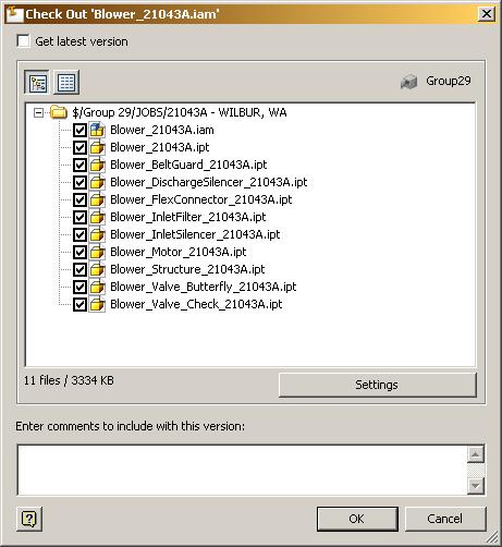 Figure 11 - The File Check Out Dialog 4.5 Checking Out Inventor Files Opening an Inventor file from the vault can have a number of consequences on the file: 1.
