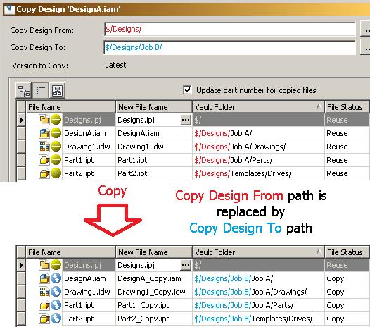 Figure 19 An Alternate Example of Copy Design Folder Behavior The Copy Design function attempts to maintain the design s folder structure by copying that structure to the new destination folder