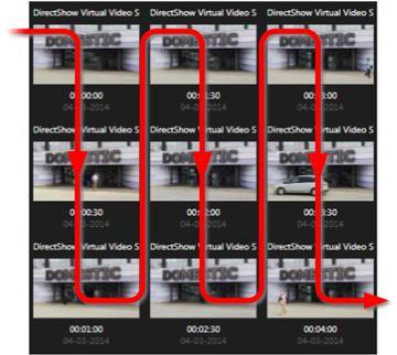 The thumbnail overview display content chronologically from left to right, with the most recent thumbnails towards the bottom right part of the view: You can adjust the size of the thumbnails by