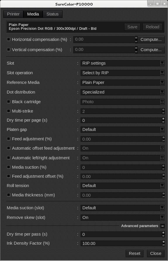 PRINTER SETTINGS Media Shift print for profiling: you must use this option for full speed print.