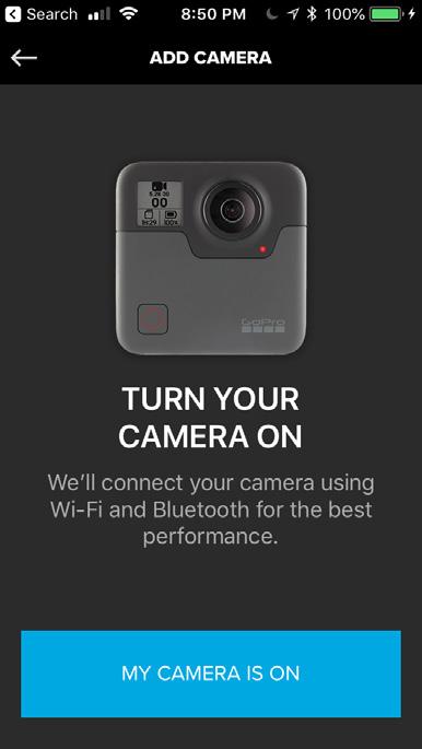 Connecting your camera to the app Click the small camera icon in