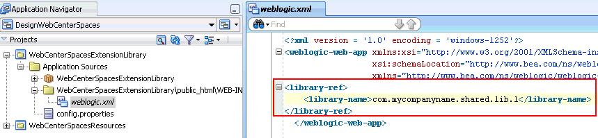 Including Additional Shared Libraries in WebCenter Spaces Figure 49 5 weblogic.