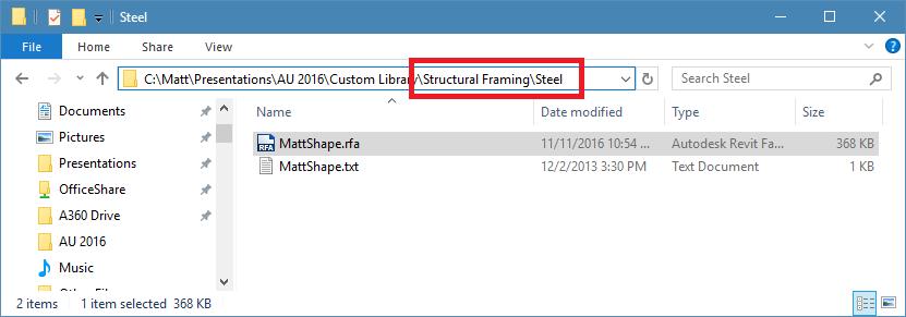 Custom Families Custom families must be placed in the same folder structure as the Revit
