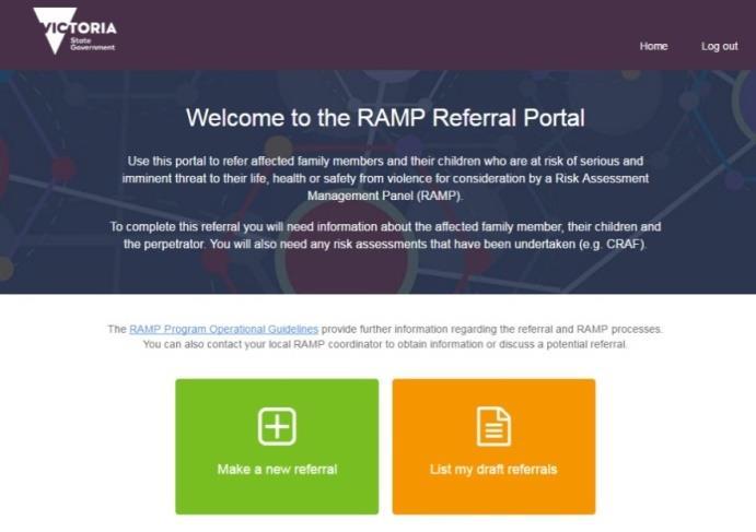 Step 6. Using the details in the email, log in to the home screen of the RAMP Referral Portal.