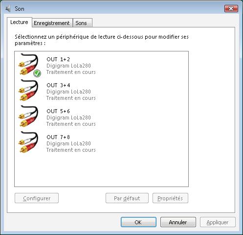 WDM DirectSound playback devices available under Windows Vista and Windows 7: The DirectSound devices in playback mode