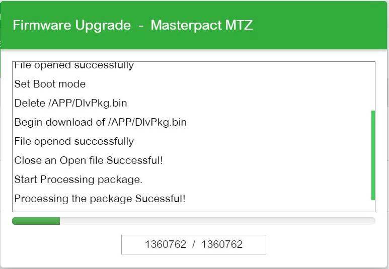 2 Click in the Recommended Action column to upgrade the firmware for the Masterpact MTZ.