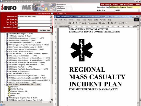 DESCRIPTION The Metropolitan Emergency Information System (MEIS) allows first responder agencies, private companies and others addressing emergency response in the Kansas City region to share