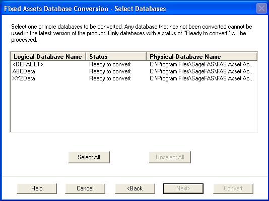 Installing FAS 50 Asset Accounting: Upgrading from a Prior Version Step 3: Converting Your Data 3 8. Review the Performance dialog to estimate how long the database conversion will take. 9.