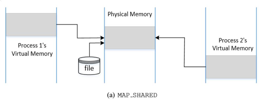 MAP_SHARED and MAP_PRIVATE MAP_SHARED: The mapped memory behaves like a shared memory between the two processes.