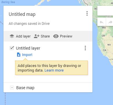 Click the + CREATE A NEW MAP on the left top of the page, see the screenshot in Figure 6. Figure 6. The Screenshot for the Main Page of the Google My Maps 4.