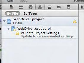 Chapter 7 3. Set your build configuration to iwebdriver > ios Device in the Scheme drop-down box on the top left-hand side of the Navigator pane in Xcode IDE, as shown in the following screenshot: 4.