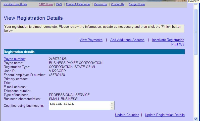 Verify all your information you may also add additional addresses or edit the Registration Details from this screen