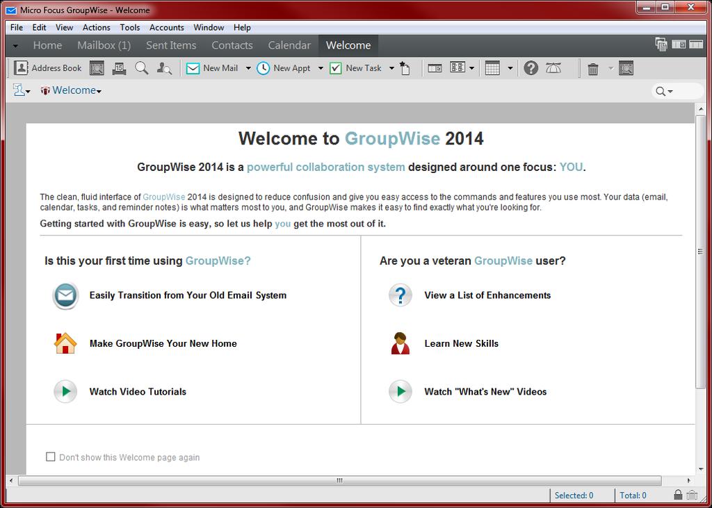 Welcome In GroupWise 2014 on your computer, for an introduction and detailed information: Click the Welcome tab at the
