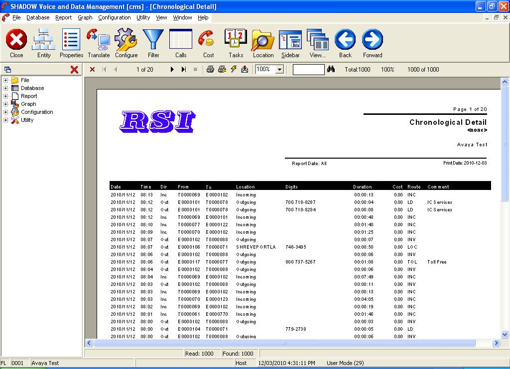 The Chronological Detail report is displayed, as shown below.