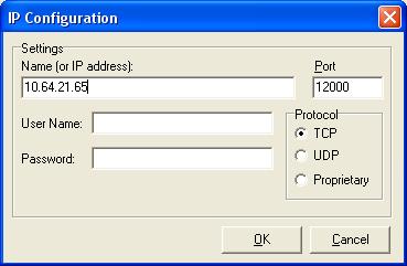 The winlink screen is displayed. Select Configure > Telnet or Socket Settings from the top menu. The IP Configuration screen is displayed.