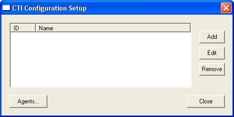 14. Click the Add button in the CTI Configuration Setup dialog box. 15. Enter a unique name for the CTI Configuration in the Name field.