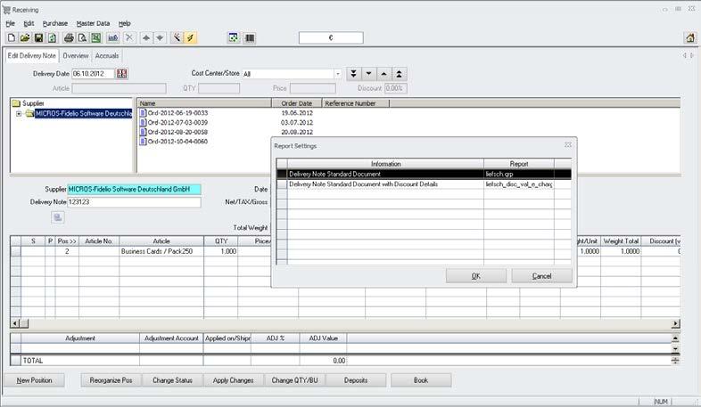 Receiving Documents Also in the Receiving module the eform details are visible if entered in Ordering