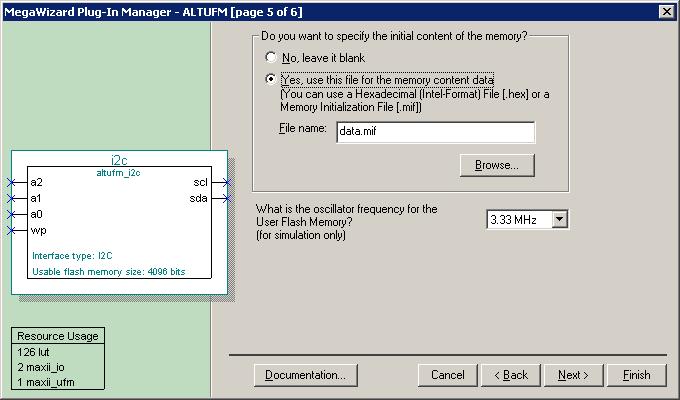 Altera Corporation Figure 15 shows page 5 of the altufm MegaWizard Plug-In Manager. Figure 15. Page 5 of the altufm MegaWizard Plug-In Manager (I 2 C) Creating Memory Content File You can initialize the content of the UFM through a memory content file.