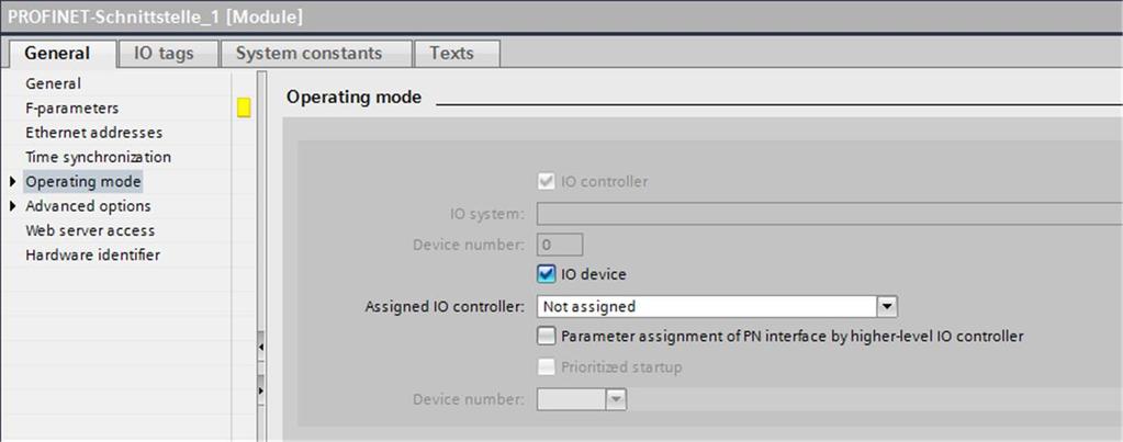 Make sure that device names and IP address correspond to the configuration of the F-I-Device from project B. If necessary, adjust these parameters.