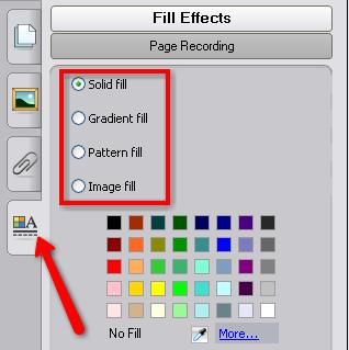 Here you may select to insert: Solid color fill Gradient fill Pattern fill Image fill This option will require you to provide an