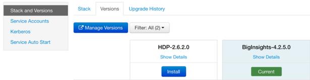 6. Verify that removal of IOP Select completed successfully, then click OK. 7. On the Versions tab, in HDP-2.6.2.0, click Install. 8.