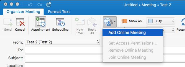 On the invitation page, select Online Meeting > Add Online Meeting.