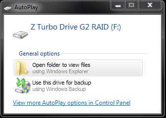 Figure 12. Disk Management with HP Z Turbo Drives in a RAID 0 configuration Note: On completion the OS will see a new drive and may generate an AutoPlay dialog.