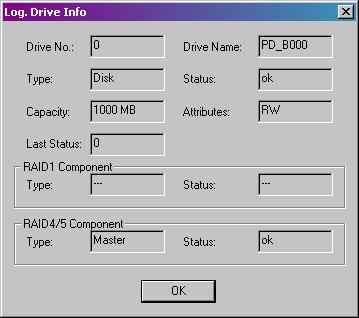 ICP RAID Navigator Figure 11-137. Logical Drive Information Window Drive No Drive Name Type Status Capacity Attributes Last Status RAID 1 Component RAID 4/5 Component The number of the logical drive.