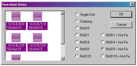 ICP RAID Navigator Figure 11-139. New Host Drive On the left side of the window are the available physical drives.
