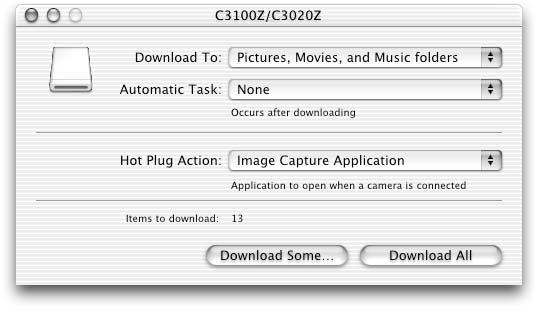 Transferring camera images to the computer Macintosh OS X When the computer recognizes the camera, Apple Image Capture is started.