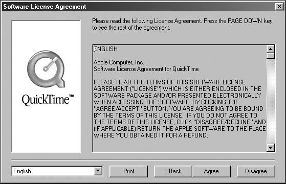 If your computer has the latest version of QuickTime or Acrobat Reader installed, the installation window for that application software will not be displayed.