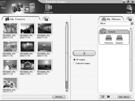 Transferring camera images to the computer Using the provided CAMEDIA Master software Create a group. Click the New Album button in the lower righthand corner of the Transfer Images window.