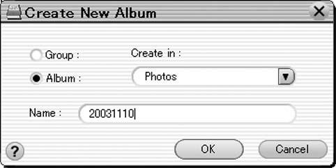 Transferring camera images to the computer Type in 20031110 for the name of the album and click OK.