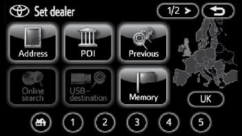 OTHER FUNCTIONS Dealer setting It is possible to register a dealer in the system. With dealer information registered, route guidance to the dealer is available. 1. Push the MENU button. 2.