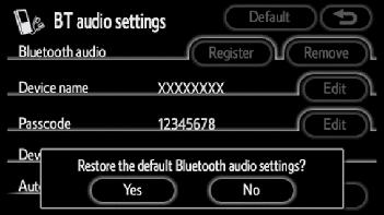 Initializing the Bluetooth audio settings You can initialize the settings. Deleting a portable player AUDIO SYSTEM 1.