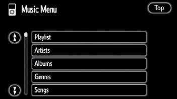 Audio SYSTEM Searching for the desired file from the menu The desired music or video file can be searched for by displaying the track play list from the menu.