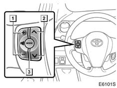 Audio SYSTEM Audio remote controls Steering switches 236 TNS 350 E6101S Some parts of the audio system can be adjusted with the switches on the steering wheel.