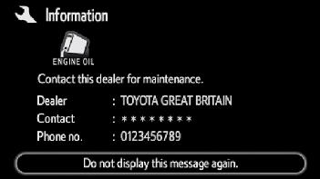 BASIC FUNCTION Maintenance information This system informs about when to replace certain parts or components and shows dealer information (if registered) on the screen.