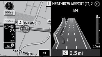 ROUTE GUIDANCE When approaching a motorway exit or junction When the vehicle approaches the exit or junction, the guidance screen on the motorway will be displayed.
