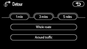 Detour setting While the route guidance is operating, you can change the route to detour around a section of the route where a delay is caused by road repairs, or an accident, etc. ROUTE GUIDANCE 1.