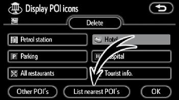 To display the local POI list Points of Interest that are within 30 km (20 miles) of the current position will be listed from among the selected categories.