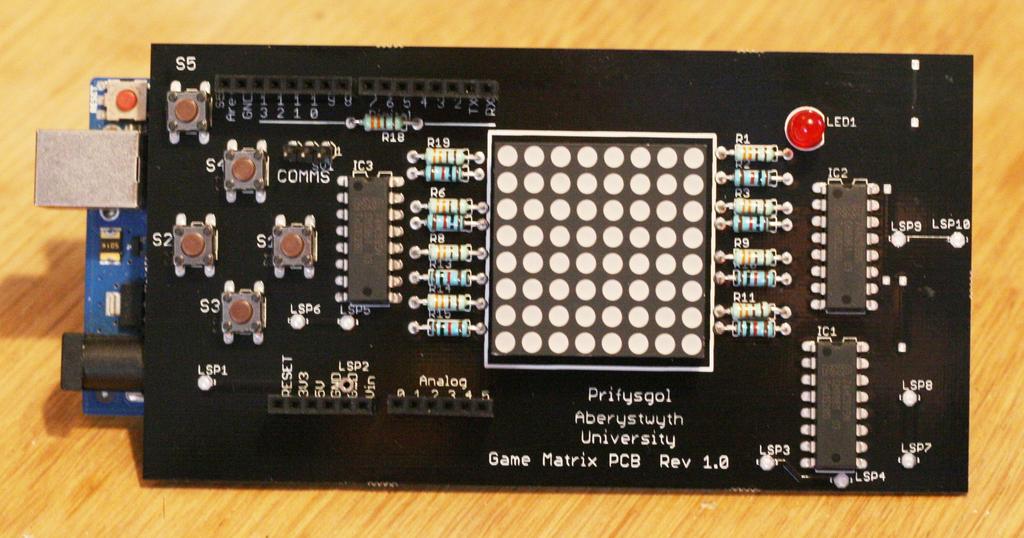 The Shield Your Arduino, plugged in underneath Digital pin 13 LED