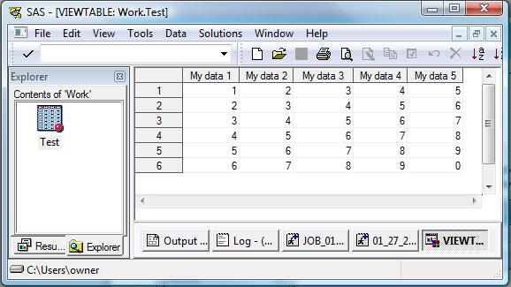 Figure 17. SAS View showing the results of reading a named range from Excel.
